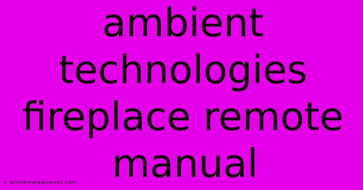 Ambient Technologies Fireplace Remote Manual